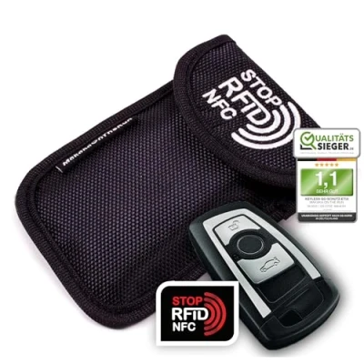 Abbildung von MakakaOnTheRun Schlüsseltasche KeySafe Case, Diebstahlschutz, Ausleseschutz, Autoschlüssel, Schlüsseletui, schwarz, mit Karabiner und Gürtelschlaufe