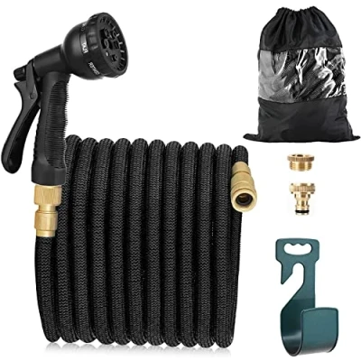 Abbildung von Flexibler Gartenschlauch 30m mit 8 Funktion Garten Handbrause Flexibel 3/4 Zoll &amp; 1/2 Schlauchhaken Aufbewahrungstasche Wasserschlauch für Garten, Haustier, Autowäsche Schwarz