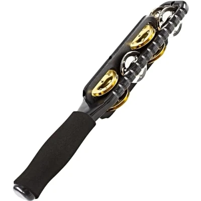 Abbildung von Meinl Percussion Professional Jingle Stick 2 reihiger Schellenstab verschiedene Ausrichtungen ABS Kunststoff, Stahl und Messing, Schwarz / Silber Gold (MJS1BK)