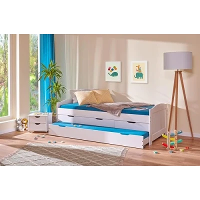 Abbildung von Inter Link Funktionsbett aus Massivholz in Weiss mit 3 Schubladen (B/H/T 205 x 63 98 cm)
