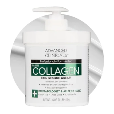 Abbildung von Advanced Clinicals Collagen Skin Rescue Lotion Hydrate, Moisturize, Lift, Firm. Great for Dry Skin. 16oz Jar with Pump. by