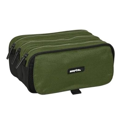 Abbildung von Safta Dark Forest Federmäppchen mit DREI Fächern, für Kinder, ideal Kinder im Schulalter, bequem und vielseitig, Qualität Widerstandsfähigkeit, 21,5 x 8 10 cm, Khaki/Schwarz,
