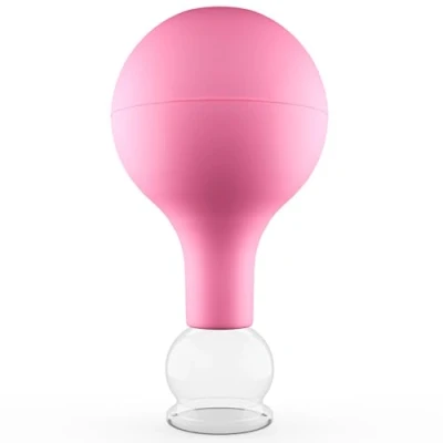 Abbildung von Pulox Schröpfglas aus Echtglas mit Saugball in Pink, 25mm Medizinische Profi Schröpfgläser