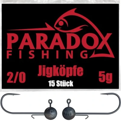 Abbildung von Paradox Fishing Jigköpfe Set 15x 5g 2/0 I Jig Köpfe Gummifisch mit Jighead für Gummifische Barsch Hecht Zander Angelzubehör