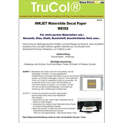 Abbildung von 5 Blatt Inkjet Tintenstrahl Wasserschiebefolie Decal Papier Transfer Folie DIN A4 weiß