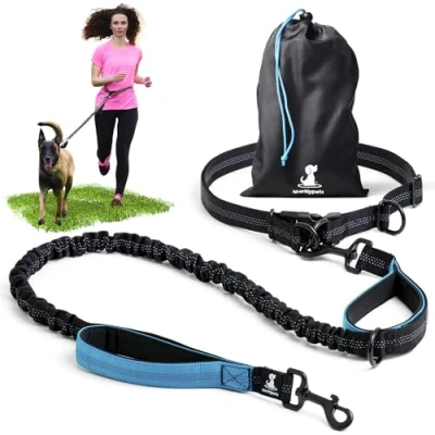 Abbildung von Joggingleine für Hunde zum Laufen, Joggen, Wandern 2 in 1 und Normale Hundeleine Große Mittelgroße mit Doppelgriff Bauchgurt