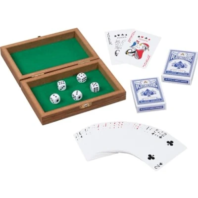 Abbildung von goki Spielesammlung Spielkartenbox mit 5 Würfel und 2 Kartendecks, strategiespiel, Der perfekte Begleiter für Spieleabende