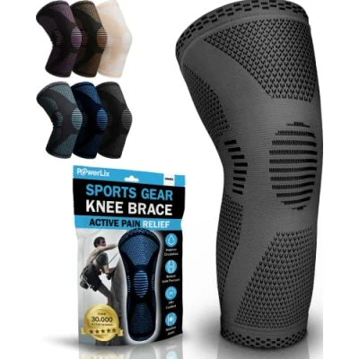 Abbildung von POWERLIX Kniebandage für Damen/Männer, Kompression Kniestütze Meniskusriss, Arthritis, Linddert Kniescherzen, ACL, Laufen, Gewichtheben, Basketball, Volleyball, Sport, Grau, XXL