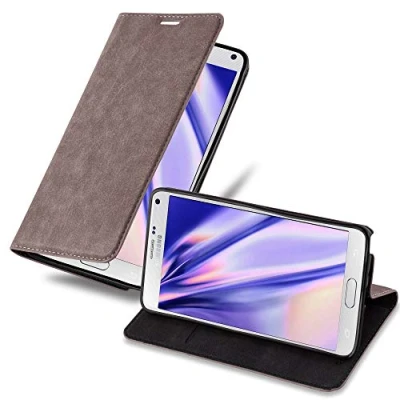 Abbildung von Cadorabo Hülle kompatibel mit Samsung Galaxy Note 4 aus Premium Kunst Leder Flip Klappbare Stoßfeste Magnetische [Standfunktion] [Kartenfächern] Cover für Tasche in Braun