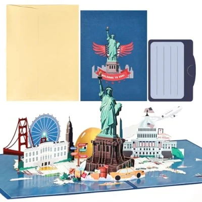 Abbildung von Joyoldelf USA Pop Up Karte, 3D Reisegutschein Geschenkkarte für Amerika Reise oder Flitterwochen, Gutscheinkarte, Gutschein zum Geburtstag, New York Geschenk Karte Urlaub