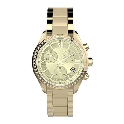 Abbildung von Timex Classic 38mm Armbanduhr für Damen, goldfarbenes Armband, Chronograph, Kristall, TW2V57800