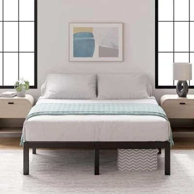 Abbildung von Zinus Yelena Bett 180x200 cm Höhe 36 mit Stauraum unter dem Metall Plattformbettrahmen Stahl Lattenrost Schwarz