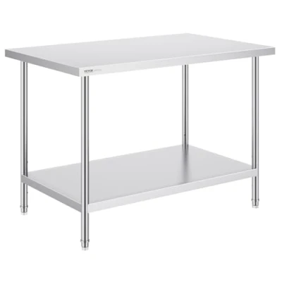 Abbildung von VEVOR Zubereitungstisch aus Edelstahl, Arbeitstisch Metall mit 3 einstellbaren Höhenstufen, gewerbliche Arbeitsstation für Küche, Garage, Restaurant, Hinterhof 762 x 1219 864 mm