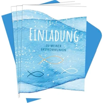 Abbildung von Einladung zu meiner Erstkommunion: 8 Einladungskarten mit Umschlag Goldfolie geprägte Einladungen zur Erstkommunion Klapp Karten (Geschenke Erstkommunion)