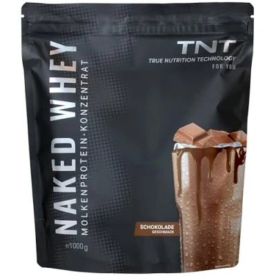 Abbildung von TNT Naked Whey + Laktase 1kg Protein Konzentrat Eiweißpulver mit toller Löslichkeit &amp; Geschmack Proteinpulver (Schokolade)
