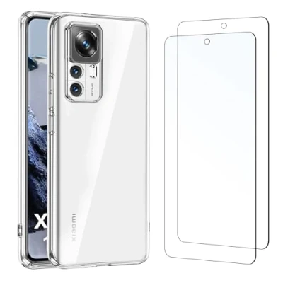 Abbildung von NEW&#039;C Hülle für Xiaomi 12T Pro Ultra Transparent Silikon Weiches TPU Gel und 2 x Panzer Schutz Glas Anti Scratch