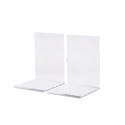 Abbildung von MAUL Buchstütze aus Acryl (2er Pack) 10x10x13cm Bücherhalter, Organzier für Kinder, Bücher, Büro, Regal Bücherstütze im stilvollen Design möbelschonender Buchhalter Glasklar
