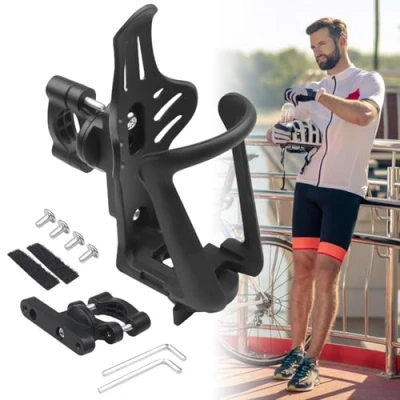 Abbildung von Flaschenhalter Fahrrad, Getränkehalter Fahrrad 360 Grad Rotation Einstellbare, Motorrad Trinkflaschenhalter für Rennrad Mountainbikes Kinderwagen Rollstuhl