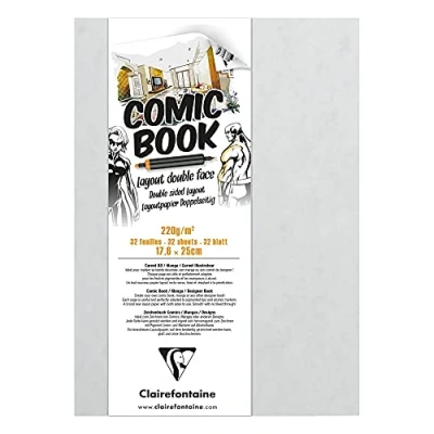 Abbildung von Clairefontaine 975196C Zeichenbuch mit doppelseitigem Layoutpapier, 220g, 13 x 18cm, ideal für Comics &amp; Manga, 1 Stück