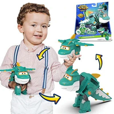 Abbildung von Super Wings Tino Dinosaur 5“ Verwandlung Charakter Einfache Geschenkspielzeug für Vorschulkinder ab 3 Jahren, Grün