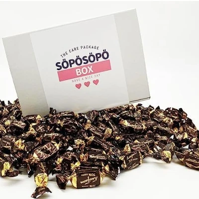 Abbildung von Fazer Karl 70% Zartbitterschokolade 2lb 900g Beutel in einer Söpösöpö Box Finnische Süßigkeit Leckerei