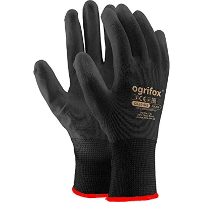 Abbildung von LTD Arbeitshandschuhe, PU beschichtetes Nylon, Schwarz, 24 Paar Ideal für Gartenarbeit, Bauarbeiter, Mechaniker, runder Ajs Ltd® Sticker., schwarz