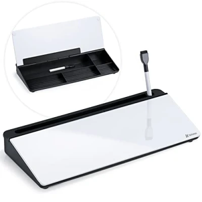Abbildung von Varhomax Schreibtisch Organizer, Desktop Whiteboard Glas Schwarz und Weiß Mit Aufbewahrung Abwischbar, To Do Liste, Notizblock Tastaturständer für Homeoffice, Büro Schulbedarf