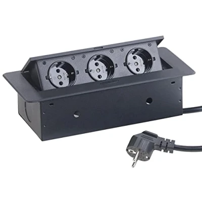 Abbildung von revolt Küchensteckdose: Versenkbare Einbau Tisch Steckdose, 3 Fach, 3.680 Watt (aufklappbare Steckdosenleiste, Schreibtisch)