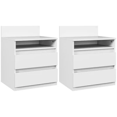 Abbildung von HOMCOM 2er Set Nachttisch mit 2 Schubladen, Beistelltisch, Nachtschrank Ablage, Nachtkommode für Schlafzimmer, Wohnzimmer, ca. 40 x 32 50 cm, Weiß