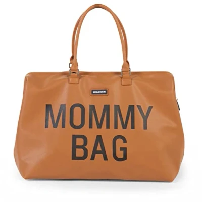 Abbildung von Childhome, Mommy Bag, Wickeltasche, Mutterschaft, Reisetasche, Großes Fassungsvermögen, Wickelunterlage, Verstellbarer Schulterriemen, Unterteilt, Isoliertasche, Kofferdurchführung, Braunes Kunstleder