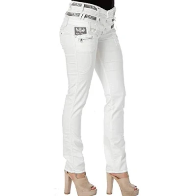 Abbildung von Cipo &amp; Baxx Damen Jeanshose Straight Fit Dreifachbund Denim CBW 0245 Weiß W31 L32