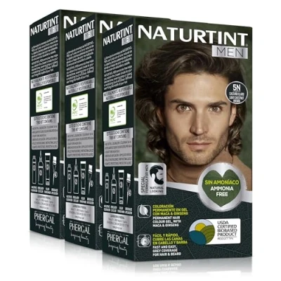 Abbildung von Naturtint Men Permanente Haarfarbe Ohne Ammoniak Speziell für Männer 100% Grauabdeckung Natürliche und Langanhaltende Farbe Inhaltsstoffe 5N Hellbraun Packung mit 3