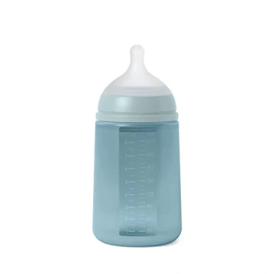 Abbildung von Suavinex, Trinkflasche mit Silikonflasche, 240 ml, physiologischer Sauger SX Pro aus Silikon, Anti Kolik Ventil, mittlere Durchflussflasche (M), für Babys ab 3 Monaten, Farbe Essence, Blau