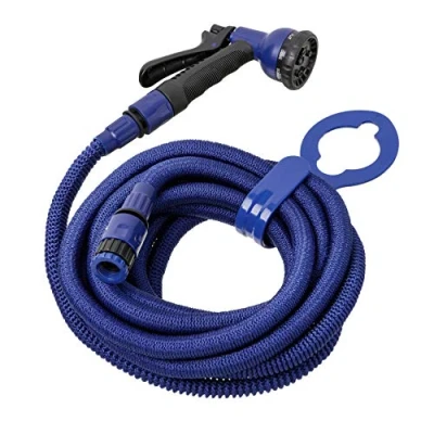 Abbildung von TATAY Gartenschlauch Flexibel 15 m Superflex, leicht, Bewässerungspistole mit 8 Positionen, Universalanschluss, 3/4&quot; 1/2&quot; Innengewinde und Aufhänger. Blau