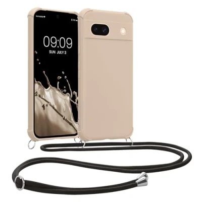 Abbildung von kwmobile Necklace Case kompatibel mit Google Pixel 8a Hülle Cover Kordel zum Umhängen Silikon Schutzhülle Creme