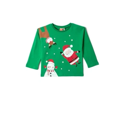 Abbildung von Koton Babyboy Christmas Themed Santa Claus Printed T Shirt Long Sleeve Crew Neck