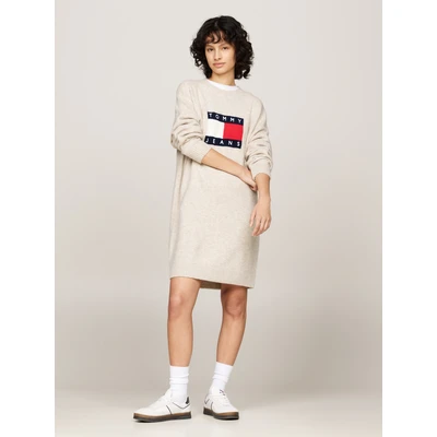 Abbildung von Tommy Jeans FLAG melange Dress Strickkleid, Damen, Größe: XL/XXL, Ancient white