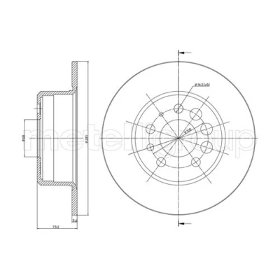 Abbildung von METELLI 23 0074 Bremsscheibe 280,5 9,5 5 68,0 voll VOLVO: 940 II Kombi, I 740 Kombi