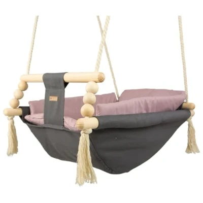Abbildung von Babyschaukel Kleinkindschaukel Babyliegeschaukel Stoffschaukel Babywippe Wiege (Muster: grau, rosa)