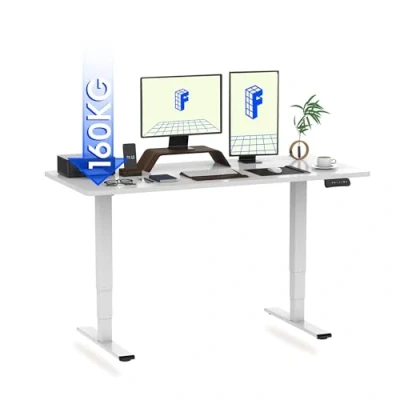 Abbildung von FLEXISPOT Höhenverstellbarer Schreibtisch Elektrisch, 3 Fach Teleskop &amp; Dual Motor, Belastbarkeit 160 KG, Bürotisch mit Memory Funktion&amp;Anti Kollisionssystem(160 x 80 cm Weiß, Gestell Weiß)