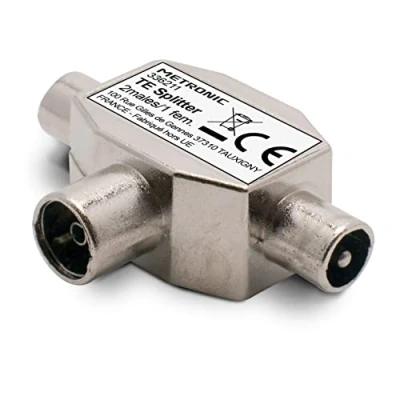 Abbildung von Metronic 336211 TV Verteiler, T Koaxial Splitter, DVB T2, geschirmt, Metall, 2 Stecker, 1 Buchse