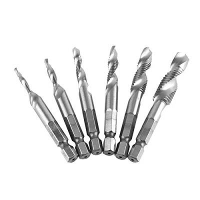 Abbildung von Hakeeta 6 Stück Gewindebohrer, metrisches Gewinde M3 M10 Titanbeschichteter HSS Bohrer und Gewindebohrer Set 1/4 &quot;Sechskantbohrer.(HSS4341)