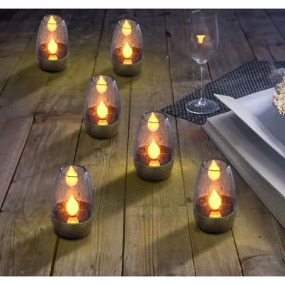 Abbildung von Lunartec Windlicht Kerzen: 6er Set Solar LED Windlichter Luna mit nachgebildeter Kerzenflamme (Solar Licht außen, Lichter außen Garten)