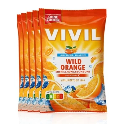 Abbildung von VIVIL Wild Orange mit Vitamin C, 5 Beutel, Erfrischungsbonbons Orangegeschmack, zuckerfrei &amp; vegan, x 120g