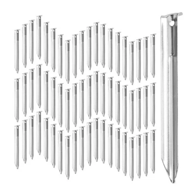 Abbildung von 60er Pack Zeltheringe, V förmig, stabil, Bodenanker mit Öse, Widerhaken, 18 cm Hering für Zeltbefestigung, Stahl, silber