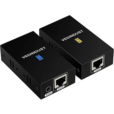 Abbildung von VEDINDUST HDMI Extender 1080p 60m (196ft) over Ethernet auf RJ45 Übertragung Cat5e Cat6 Cat7 unterstützt Full HD 3D HDCP PS4, PS5, Sky, Xbox, HDTV Reader