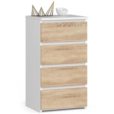 Abbildung von Home Collective Kommode 40 cm breit Holz Highboard Sideboard für Flur Schlafzimmer Wohnzimmer (Mehrzweckschrank Schrank schmal mit Schubladen), Kinderzimmer Organizer, 73 hoch 4 Schubladen weiß sonoma Eiche
