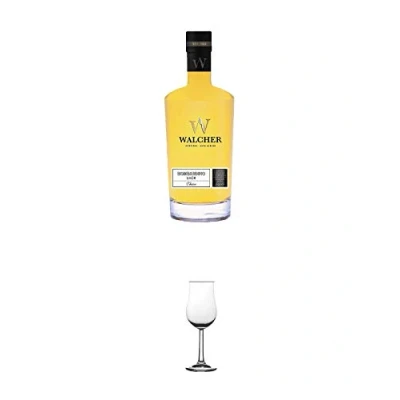 Abbildung von Walcher Bombardino Ei Rum Likör 17% 0,7 Liter + Nosing Gläser Kelchglas Bugatti mit Eichstrich 2cl und 4cl 1 Stück