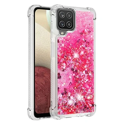 Abbildung von KBIKO zxl Kompatibel mit Samsung Galaxy A12 Glitzer Flüssig Hülle, Handyhüllen Flüssigkeit Wasserfall Farbverlauf Sternen Transparent Silikon Bumper Schutzhülle für A12.Pink YBL