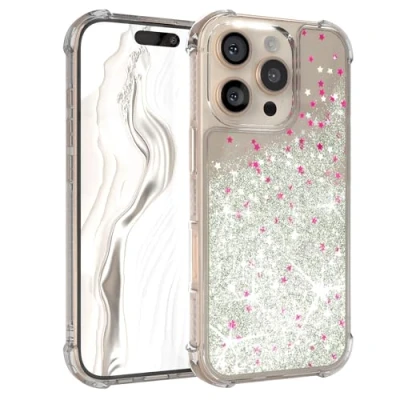 Abbildung von EAZY Case Glitzer Hülle kompatibel mit iPhone 16 Pro Handyhülle für Apple Silikon leichtes Shiny Cover stoßfestes Phone als Fallschutz in Liquid Silber